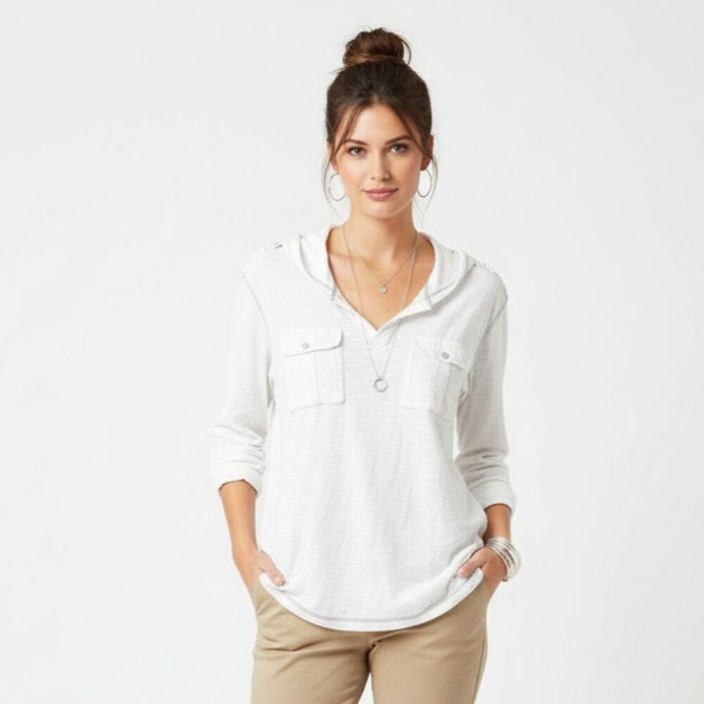 Free Planet Ivory Long Sleeve Hoody Tee T Shirt Top L